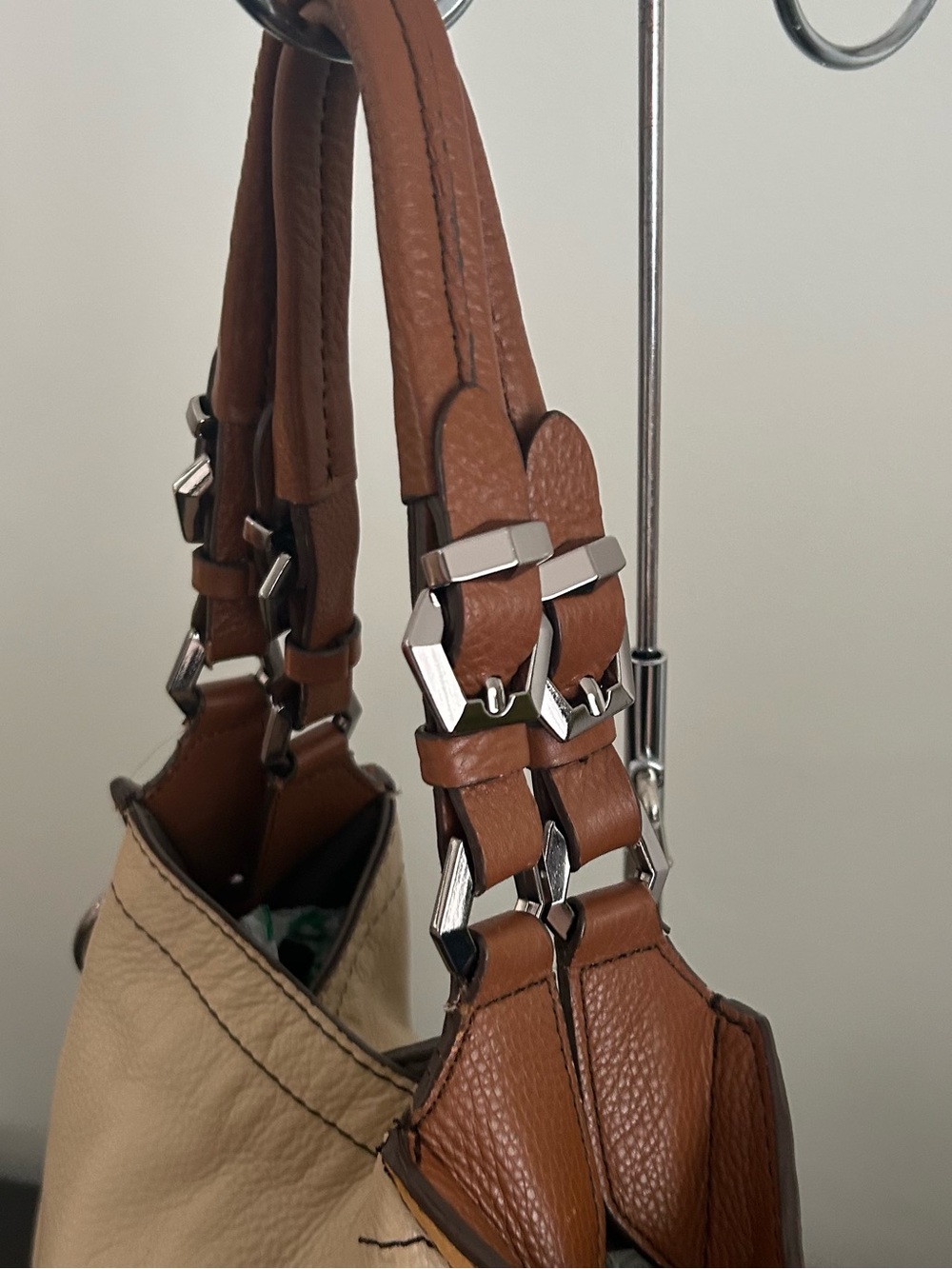 orYANY Colorblock Pebbled Leather Hobo Crossbody Shoulder Bag Beige Taupe - Picture 8 of 14